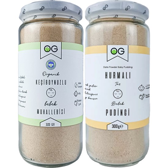 OG natural Organik Keçiboynuzlu Bebek Muhallebisi Ve Hurmalı Bebek Pudingi Seti 320 + 300 gr 12 - 24 Ay İçin