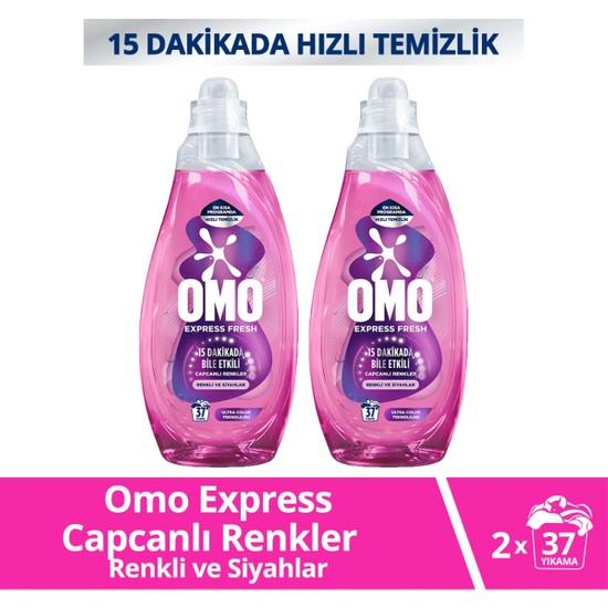 Omo Express Fresh Renkli ve Siyahlar Sıvı Çamaşır Deterjanı 1480 ml x2 Capcanlı Renkler ile 37 Yıkama
