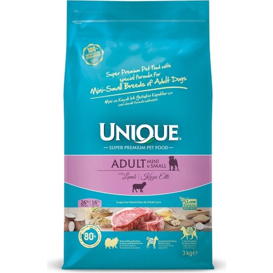 Unique 3 kg Kuzu Etli Yetişkin Köpek Maması Mini ve Küçük Irklar İçin Süper Premium