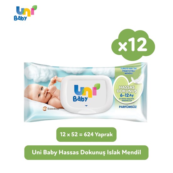 Uni Baby Hassas Dokunus Islak Mendil 12x52 (624 Yaprak)
