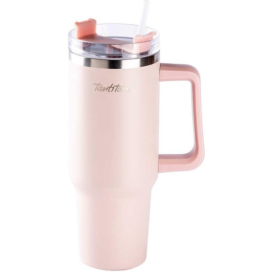 Tantitoni Move Pembe Pipetli İçecek Termosu 1,2 Litre Çelik Malzeme ile Uzun Süre Sıcak Tutma