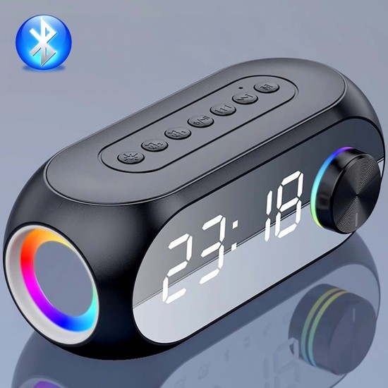 Hymark Bluetooth S8 Rgb LED Işıklı Dijital Saat Alarm Şarjlı Hoparlör Mp3 Fm Çok Fonksiyonlu Speaker