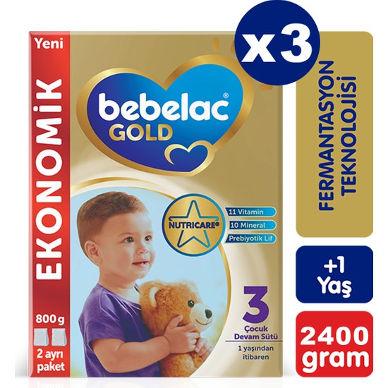 Bebelac Gold 800 gr x 3 Toz Devam Sütü 1 Yaşından İtibaren Fermente Teknolojisi ile Zenginleştirilmiştir