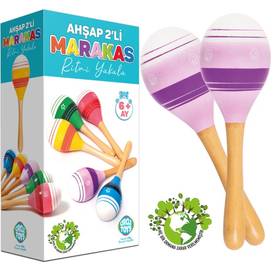 Circle Toys Ahşap Marakas 2'li Lila Renkli Ahşap Eğitici Oyuncak +3 Yaş İçin