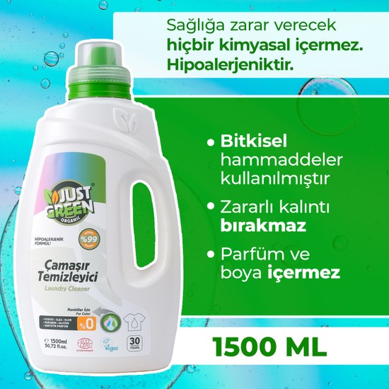 Just Green Organic Renkliler İçin Çamaşır Temizleyici 30 Yıkama 1500 ml