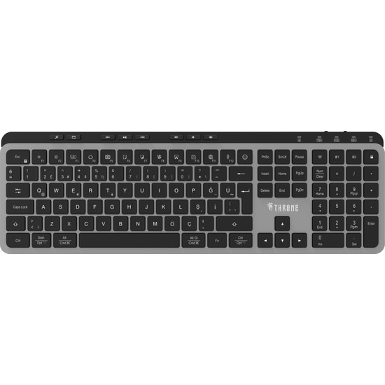 Throne Elite K1 Sessiz Switch 110+8 Multimedya Tuşlu Windows & Macos Uyumlu Premium Alüminyum-Metal Kablosuz Ofis Klavyesi (2.4ghz + Çift Bluetooth Profili)