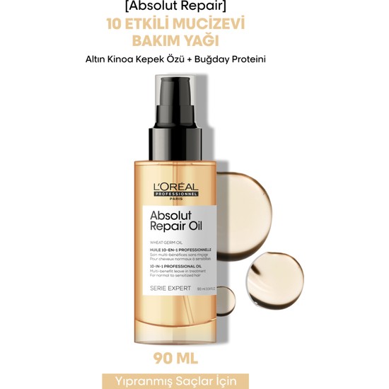 L'oreal Professionnel Serie Expert Absolut Repair 10 in 1 Yıpranmış Saçlar için 10 Etkili Mucize Saç Bakım Yağı 90 ml