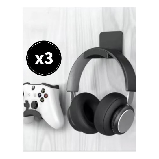 Roboqoq Asılabilir Kulaklık Standı 3 ADET Kulaklık Tutucu Masa Duvar Bantlı  Ps4 Ps5 XBox Uyumlu Siyah