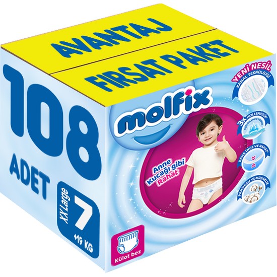 Molfix Külot Bebek Bezi Beden:7 (19+kg) xx Large 108 Adet Avantaj Fırsat Pk