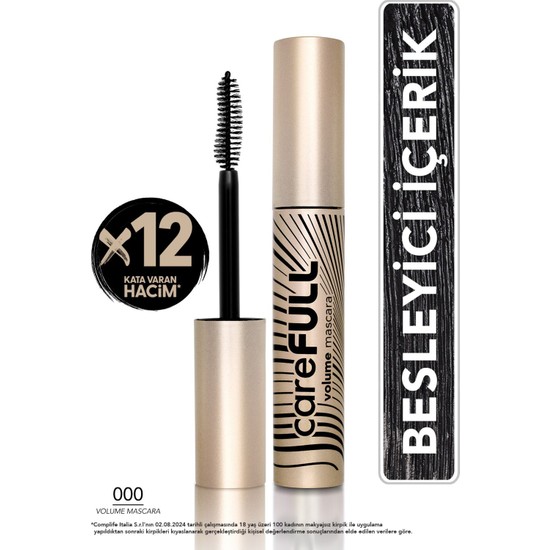 Flormar Carefull Volume Besleyici Etkili Yoğun Hacim Veren Siyah Maskara (000 Black) 8682536084093