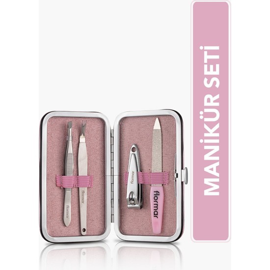 Flormar Dayanıklı Çelik Kaplama 4 Parça Manicure Seti Tırnak Makası Törpü Kütikül Kesici Cımbız