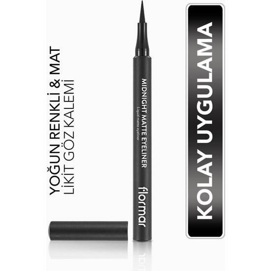 Flormar Yoğun Pigmentli ve Mat Bitişli Midnight Matte Kalem Likit Eyeliner (001 Siyah) 8690604532292