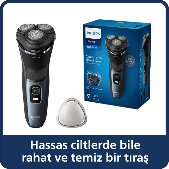 Philips 3000 Serisi Islak&Kuru Tıraş Makinesi, 5 Yönde Dönen Başlıklar, Hassas Düzeltici, S3144/00