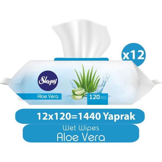 Sleepy Aloe Vera Islak Havlu 12X120 (1440 Yaprak) Ferahlatıcı Koku ile Günlük Kullanım İçin