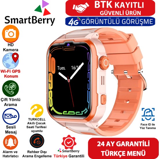 Z50 Görüntülü Görüşme Gps Wıfı Net Konum Gizli Dinleme Akıllı Çocuk Takip Saati Sim Kartlı - Turuncu
