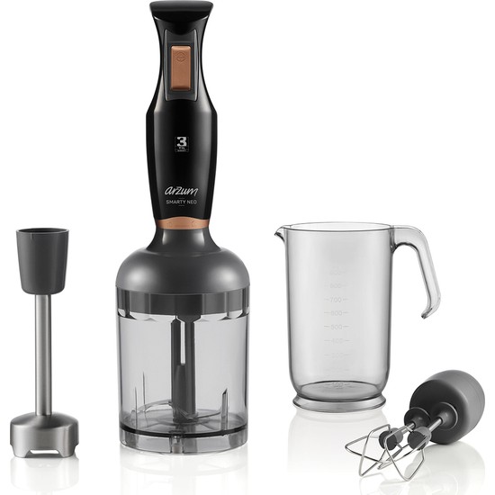 Arzum AR1108 Smarty Neo 900W El Blender Seti, Çırpıcı,Doğrayıcı Aparatlı, Paslanmaz Çelik Bıçaklı, Siyah