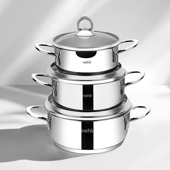 Nehir Silver 6 Parça Paslanmaz Çelik Mini Tencere Seti (12-14-16 Cm)