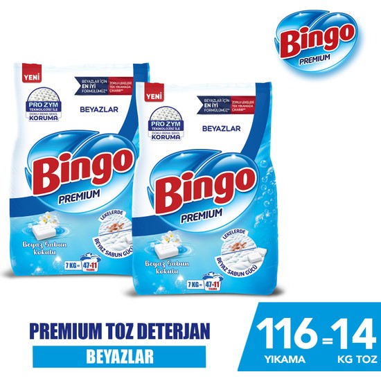 Bingo Premium Toz Çamaşır Deterjanı 7 Kg Beyaz 2'li