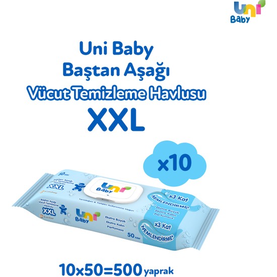 Uni Baby Vücut Temizleme Havlusu XXL 10'lu 500 Yaprak
