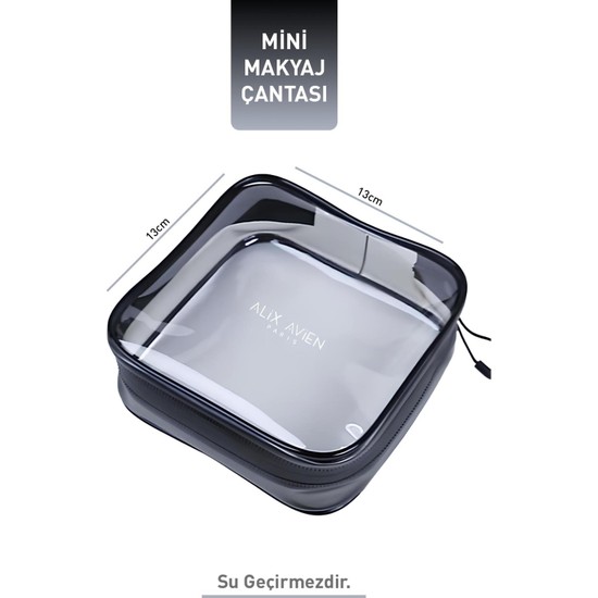 Alix Avien Gri Mini Makyaj Çantası 13x13 cm Su Geçirmez Özellikli Günlük Kullanım İçin