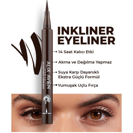 Alix Avien Uzun Süre Kalıcı Suya Dayanıklı ve Yumuşak Uçlu Kahverengi Göz Kalemi- Inkliner Eyeliner Coffee Bean