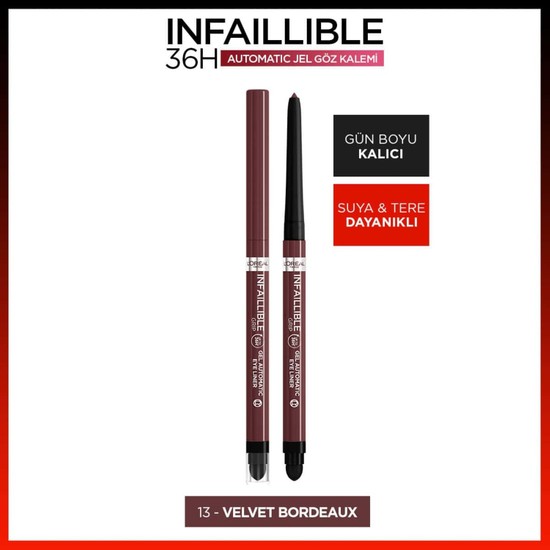 L'Oréal Paris Infaillible Göz Kalemi 13 Velvet Bordeaux Yumuşak Uçlu Suya Dayanıklı Kalem