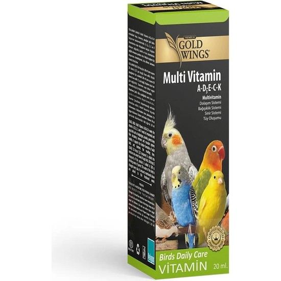 Gold Wings Kanarya vitamini Muhabbet Kuşu vitamini  ,Papağan Vitamini Multivitamin Destek Vitamin 20 ml Doğal Içerik multivitamini