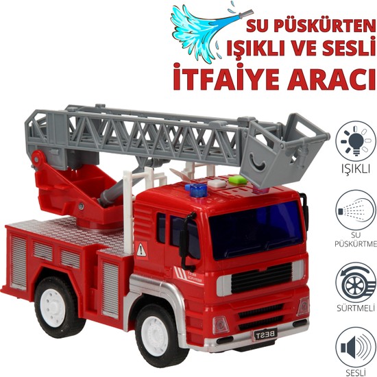 SmartFox Işıklı Sesli Su Atıcılı Oyuncak İtfaiye Aracı 1:20 Eğlenceli Tasarım ve 360 Derece Dönme