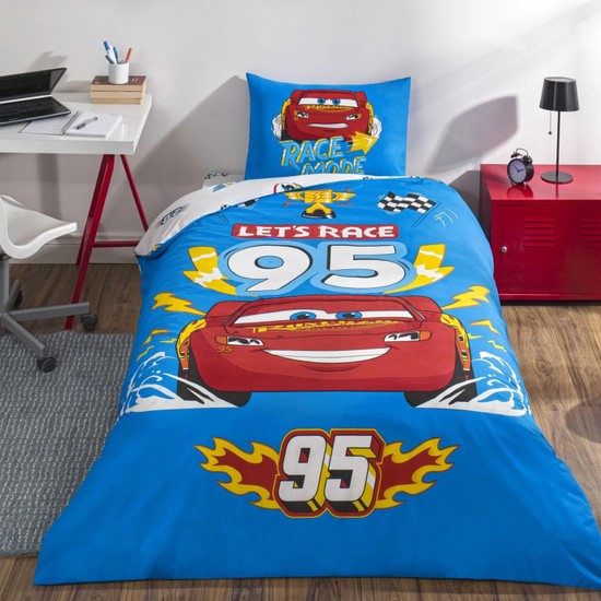 Taç Lisanslı Disney Cars Let's Race Tek Kişilik Pamuklu Nevresim Takımı