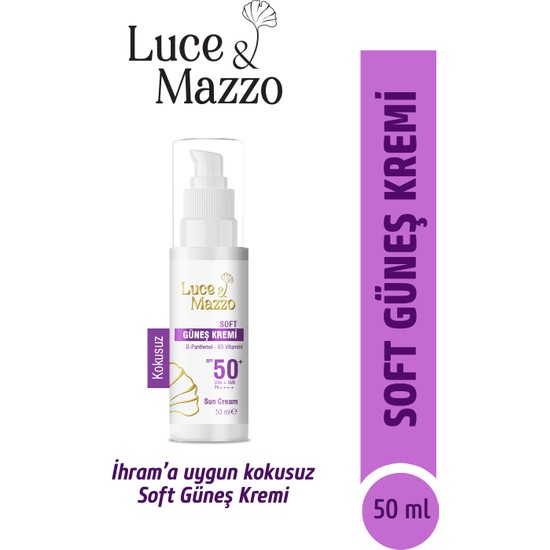 Luce & Mazzo İhrama Uygun 50+ Spf Kokusuz Soft Güneş Koruyucu - Yüz ve Vücut Için Güneş kremi 50 ml