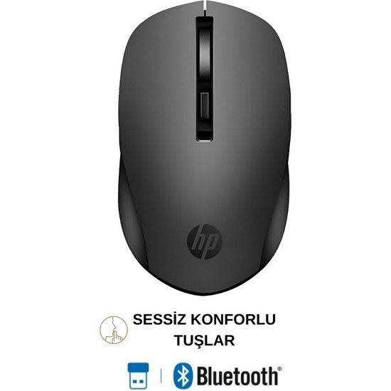 Hp S1000R Çift Modlu 2,4ghz Kablosuz & Bluetooth V5.0 Sessiz Mouse Siyah | Ramwhite Garantili