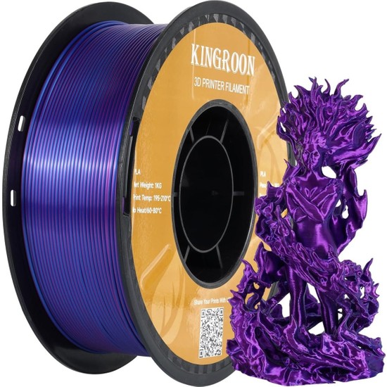 Kingroon Silk PLA Çift Renk Filament Mavi-Kırmızı Mor 1.75 mm 1 kg