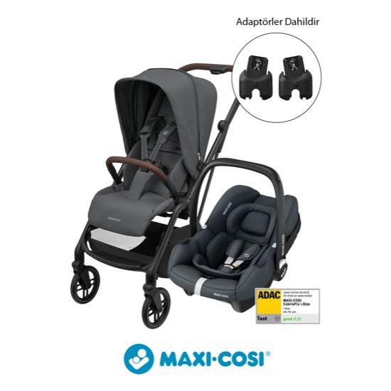 Maxi-Cosi Leona2-Cabriofix I-Size Tek Elle Katlanabilen Ultra Kompakt Çift Yönlü Seyahat Sistem Bebek Arabası Graphite