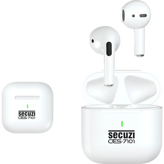 Secuzi Silikonsuz TWS Kablosuz Bluetooth Kulaklık Beyaz Renk Kulakiçi Dokunmatik Kontrol