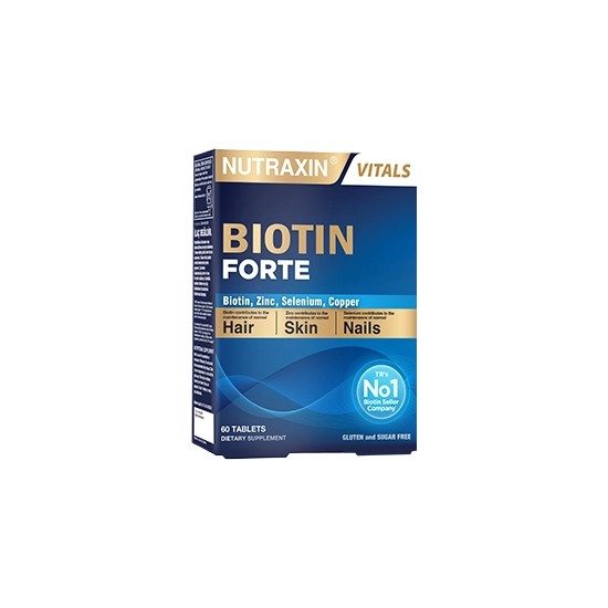 Nutraxin Biotin Forte 60 Tablet Saç Dökülmesini Azaltan, Cilt ve Tırnakları Güçlendiren Formül