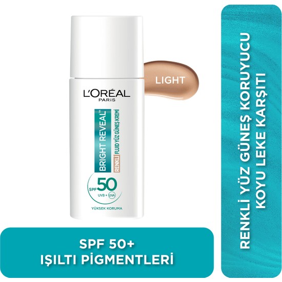 L'oréal Paris Bright Reveal Spf 50+ Renkli Fluid Günlük Yüz Güneş Kremi 50 ml - Light