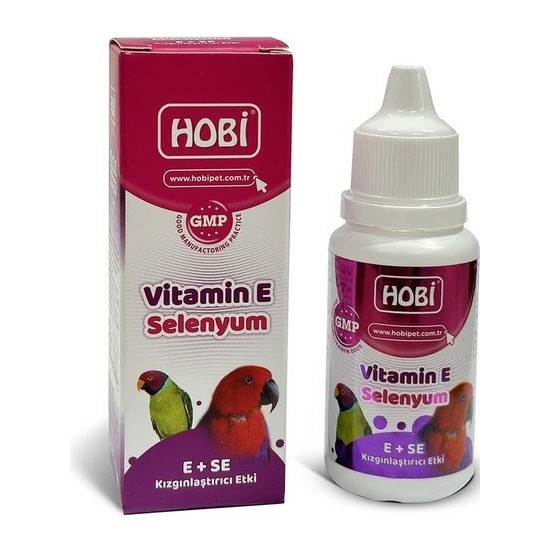 Hobi Tüm Kuşlar İçin  E Vitamini  + Selenyum ( Kızıştırıcı Özellikli Vitamin) 30 ml
