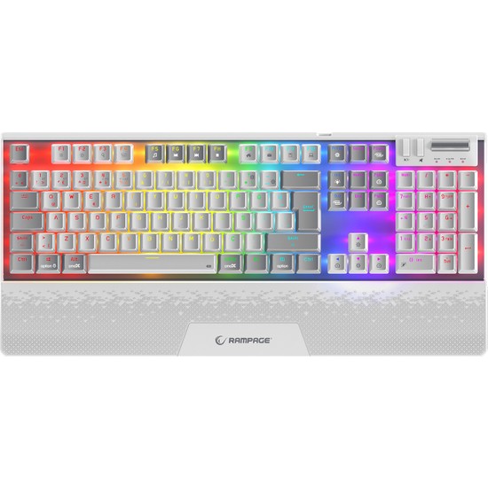 Rampage Carbon Pro BEYAZ/GRİ Bluetooth Klavye Kablosuz Klavye Full ŞARJLI Rgb Redswich Mekanik Klavye Oyuncu Klavye Bilek Destek
