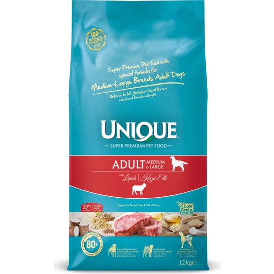 Unique Orta ve İri Irk Yetişkin Köpek Maması Kuzu Etli 12 kg