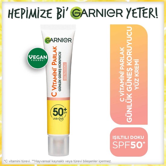 Garnier C Vitamini Parlak Günlük Güneş Koruyucu Fluid Yüz Kremi Işıltılı Doku SPF50+ 40ML