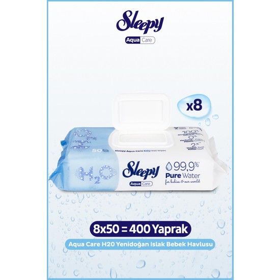 Sleepy Aquacare H2O Kokusuz Yenidoğan Islak Bebek Havlusu 8X50 400 Yaprak
