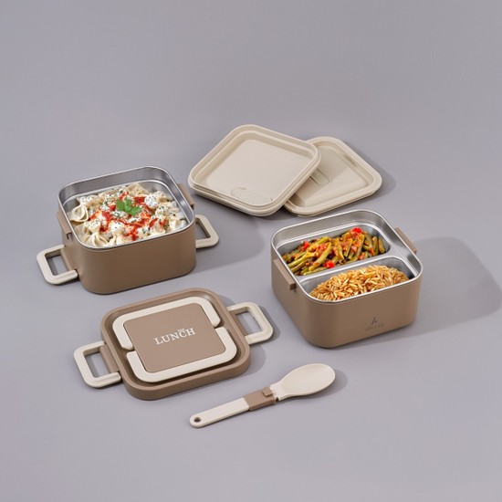 Aryıldız Bento Lunch Box Yemek Termosu Kare Haki 1400 ml AR262115