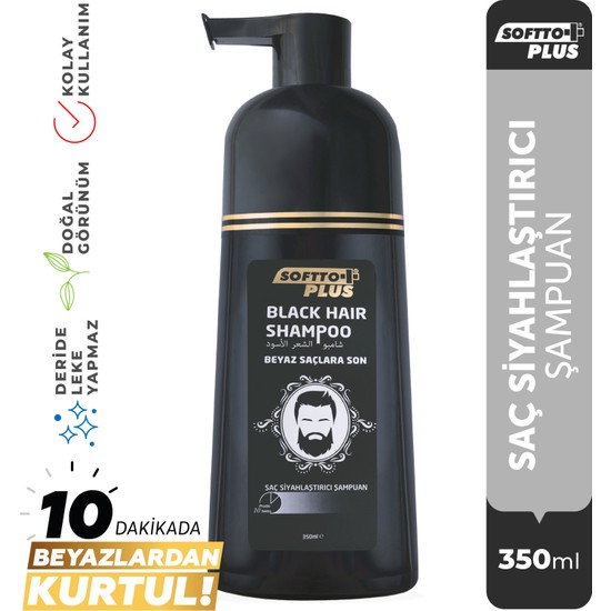 Softto Plus Erkekler İçin Bitki Özlü Saç Siyahlaştırıcı Şampuan - Yenileyici Etki, 350 ml