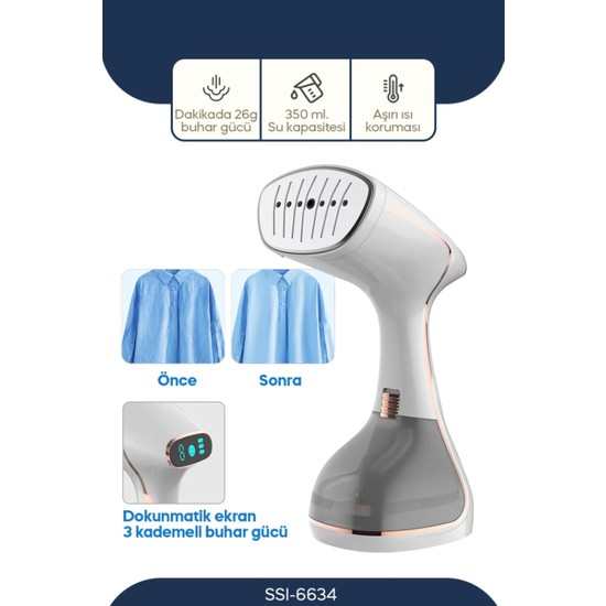 Sinbo SSI-6634 Dikey Buharlı Kırışıklık Giderici 1640W Beyaz Seramik Tabanlı Ergonomik Tasarım