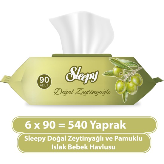 Sleepy Zeytinyağlı Islak Havlu 540 Yaprak 6 x 90'lı Günlük Kullanım İçin Doğal Temizlik