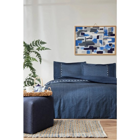 Özdilek Lacivert Oregon Çift Kişilik Lastikli Fitted Çarşaf Nevresim Takımı 8106