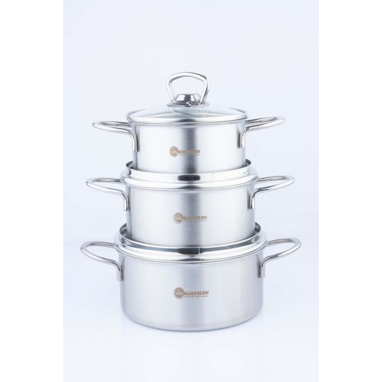 By Kardelen Inox Mini Tencere Seti 12-14-16 Derin Tencere Çelik Kaplama Üçlü Set