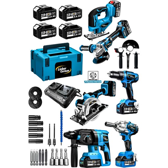 Lieber German Teknoloji 6lı Set Bl Motor Matkap Hilti Taşlama Somun Sıkma Dekupaj Testere Daire Testere Makinesi