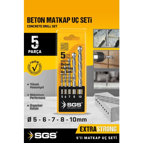 Sgs 1415 5 Parça Elmas Beton Matkap Ucu Seti 280 W Güç ve Anahtarlı Mandren ile Maksimum Performans