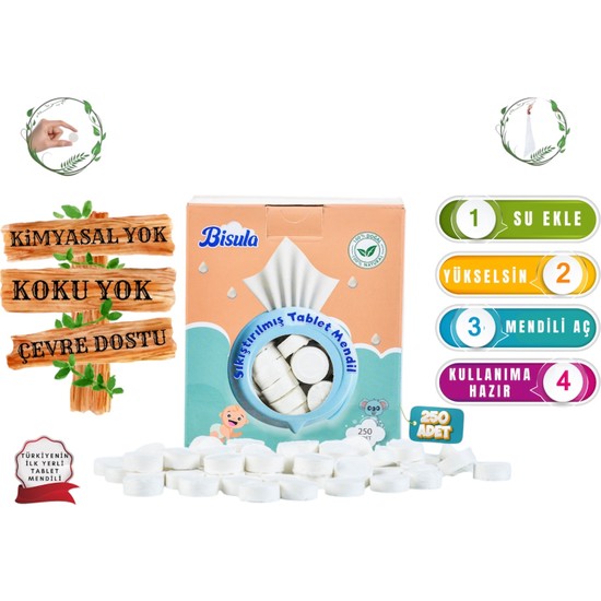 Bisula Sıkıştırılmış Tablet bebek Mendil – Su ile Açılan Tek Kullanımlık bebek Temizlik Bezi ( 250 adet)
